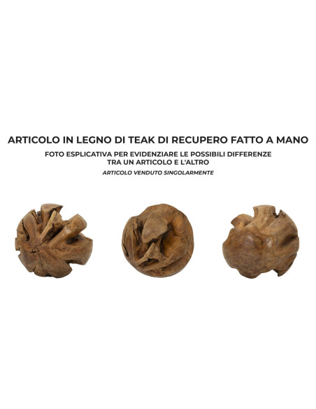 Grande Boule décorative artisanale ethnique 50 cm en Bois de teck recyclé Marron Sfera 