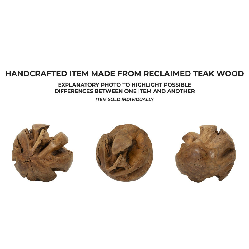 Grande Boule décorative artisanale ethnique 50 cm en Bois de teck recyclé Marron Sfera 
