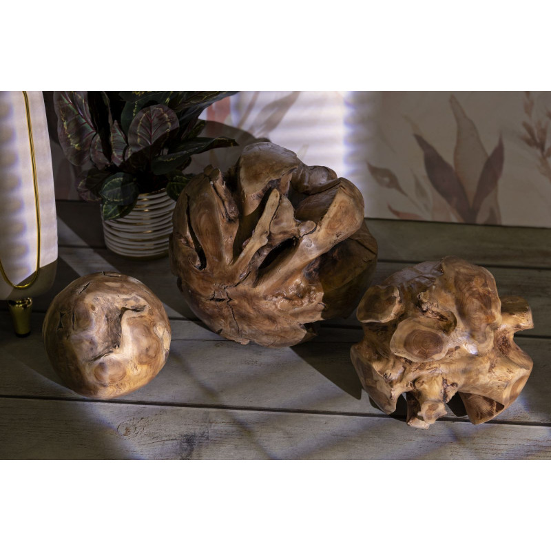 Grande Boule décorative artisanale ethnique 50 cm en Bois de teck recyclé Marron Sfera 