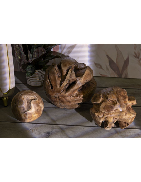 Grande Boule décorative artisanale ethnique 50 cm en Bois de teck recyclé Marron Sfera 