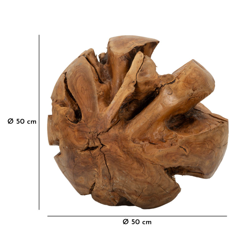 Grande Boule décorative artisanale ethnique 50 cm en Bois de teck recyclé Marron Sfera 