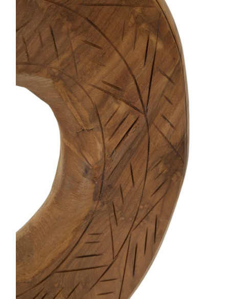 Sculpture artisanale etnique sur pied Cercle Hauteur 38 cm en Bois de teck recyclé Marron Dorat 