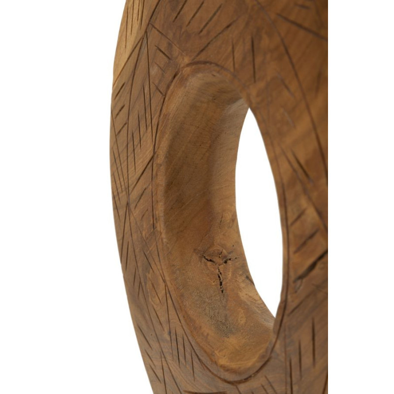 Sculpture artisanale etnique sur pied Cercle Hauteur 38 cm en Bois de teck recyclé Marron Dorat 