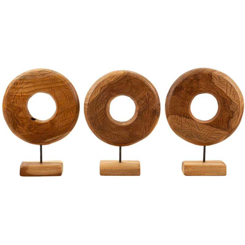 Sculpture artisanale etnique sur pied Cercle Hauteur 38 cm en Bois de teck recyclé Marron Dorat - 7