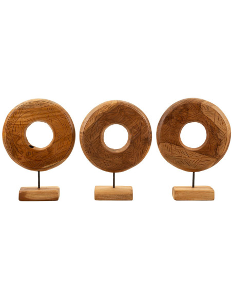 Sculpture artisanale etnique sur pied Cercle Hauteur 38 cm en Bois de teck recyclé Marron Dorat - 7