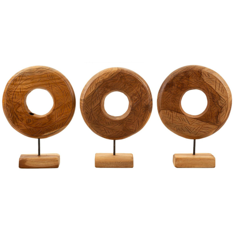 Sculpture artisanale etnique sur pied Cercle Hauteur 38 cm en Bois de teck recyclé Marron Dorat - 8