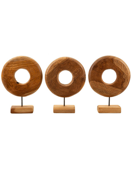 Sculpture artisanale etnique sur pied Cercle Hauteur 38 cm en Bois de teck recyclé Marron Dorat - 8