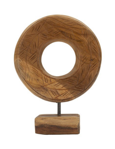 Sculpture artisanale etnique sur pied Cercle Hauteur 28 cm en Bois de teck recyclé Marron Dorat 