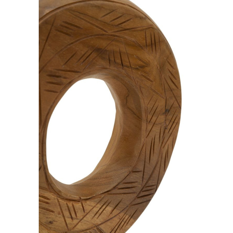 Sculpture artisanale etnique sur pied Cercle Hauteur 28 cm en Bois de teck recyclé Marron Dorat 