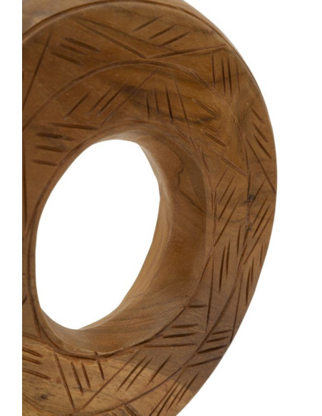Sculpture artisanale etnique sur pied Cercle Hauteur 28 cm en Bois de teck recyclé Marron Dorat 