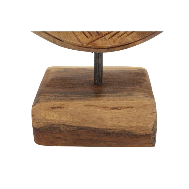 Sculpture artisanale etnique sur pied Cercle Hauteur 28 cm en Bois de teck recyclé Marron Dorat 