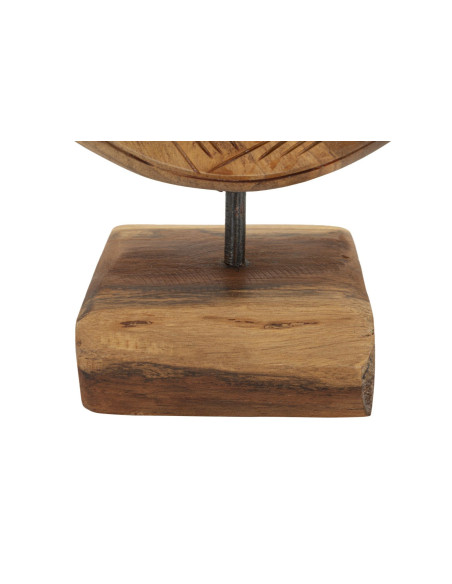 Sculpture artisanale etnique sur pied Cercle Hauteur 28 cm en Bois de teck recyclé Marron Dorat 