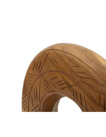 Sculpture artisanale etnique sur pied Cercle Hauteur 28 cm en Bois de teck recyclé Marron Dorat 
