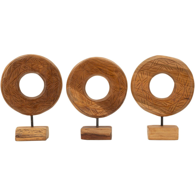 Sculpture artisanale etnique sur pied Cercle Hauteur 28 cm en Bois de teck recyclé Marron Dorat - 7