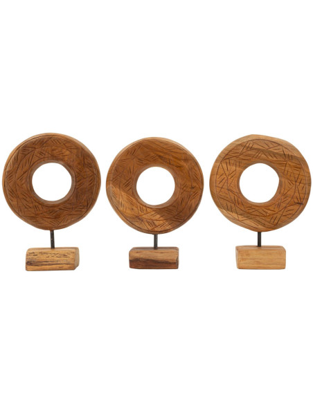 Sculpture artisanale etnique sur pied Cercle Hauteur 28 cm en Bois de teck recyclé Marron Dorat - 8