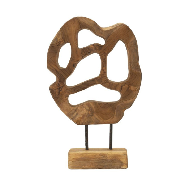 Grande Sculpture artisanale sur pied Coeur Hauteur 38 cm en Bois de teck recyclé Marron Lubang 