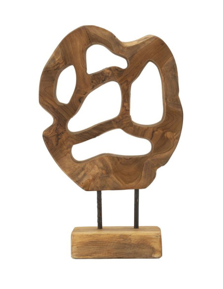 Grande Sculpture artisanale sur pied Coeur Hauteur 38 cm en Bois de teck recyclé Marron Lubang 