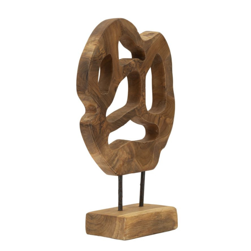 Grande Sculpture artisanale sur pied Coeur Hauteur 38 cm en Bois de teck recyclé Marron Lubang 
