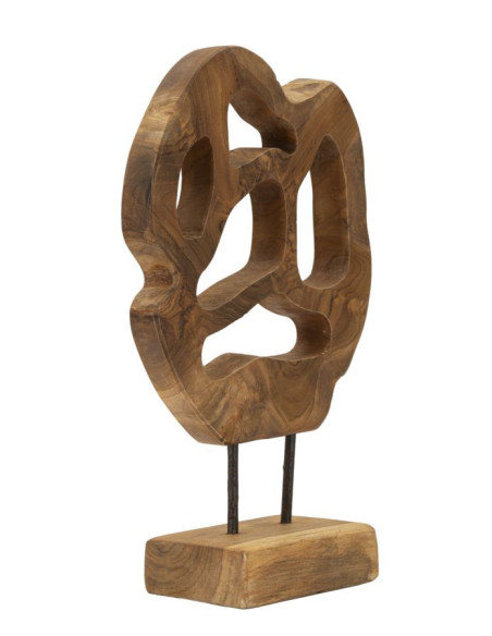 Grande Sculpture artisanale sur pied Coeur Hauteur 38 cm en Bois de teck recyclé Marron Lubang 