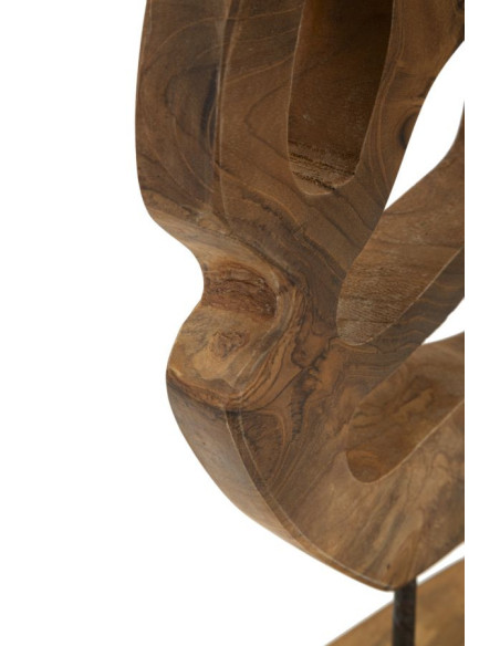 Grande Sculpture artisanale sur pied Coeur Hauteur 38 cm en Bois de teck recyclé Marron Lubang 