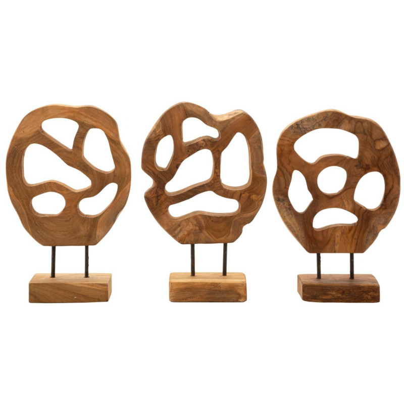 Grande Sculpture artisanale sur pied Coeur Hauteur 38 cm en Bois de teck recyclé Marron Lubang - 6