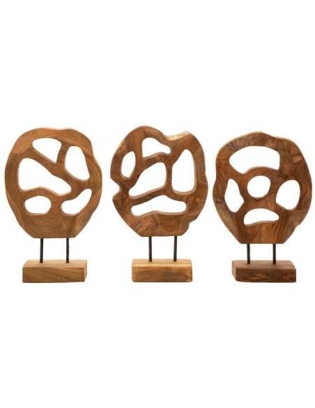 Grande Sculpture artisanale sur pied Coeur Hauteur 38 cm en Bois de teck recyclé Marron Lubang - 6