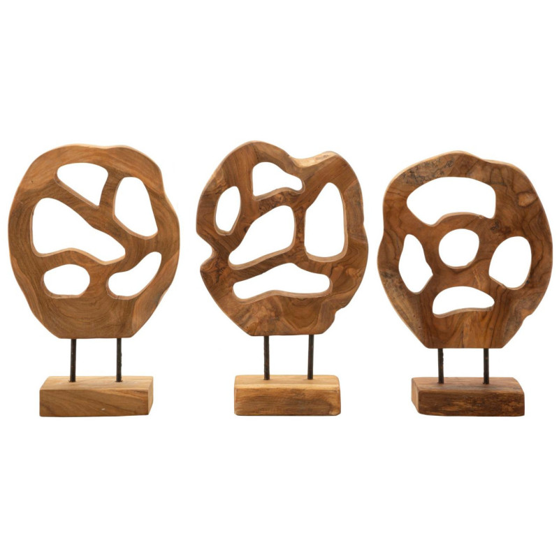 Grande Sculpture artisanale sur pied Coeur Hauteur 38 cm en Bois de teck recyclé Marron Lubang - 7