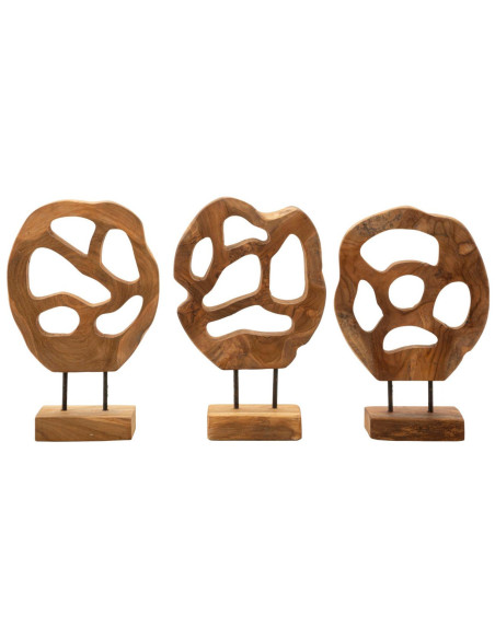 Grande Sculpture artisanale sur pied Coeur Hauteur 38 cm en Bois de teck recyclé Marron Lubang - 7