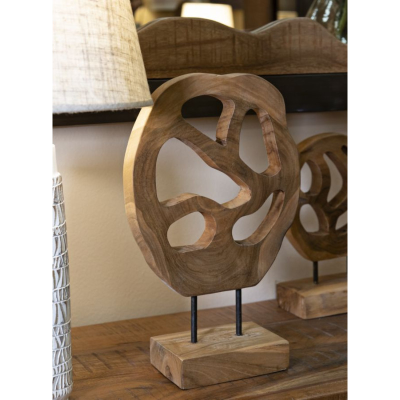 Grande Sculpture artisanale sur pied Coeur Hauteur 38 cm en Bois de teck recyclé Marron Lubang 