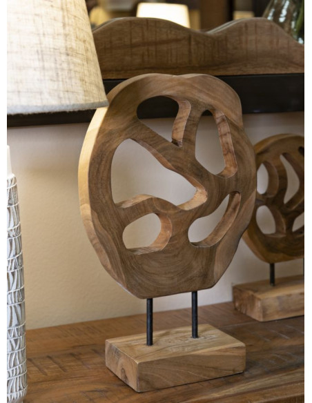 Grande Sculpture artisanale sur pied Coeur Hauteur 38 cm en Bois de teck recyclé Marron Lubang 