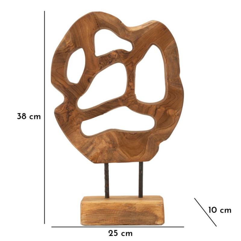 Grande Sculpture artisanale sur pied Coeur Hauteur 38 cm en Bois de teck recyclé Marron Lubang 
