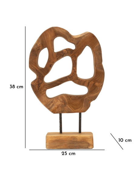 Grande Sculpture artisanale sur pied Coeur Hauteur 38 cm en Bois de teck recyclé Marron Lubang 