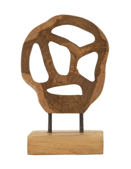 Sculpture artisanale sur pied Coeur Hauteur 27 cm en Bois de teck recyclé Marron Lubang 