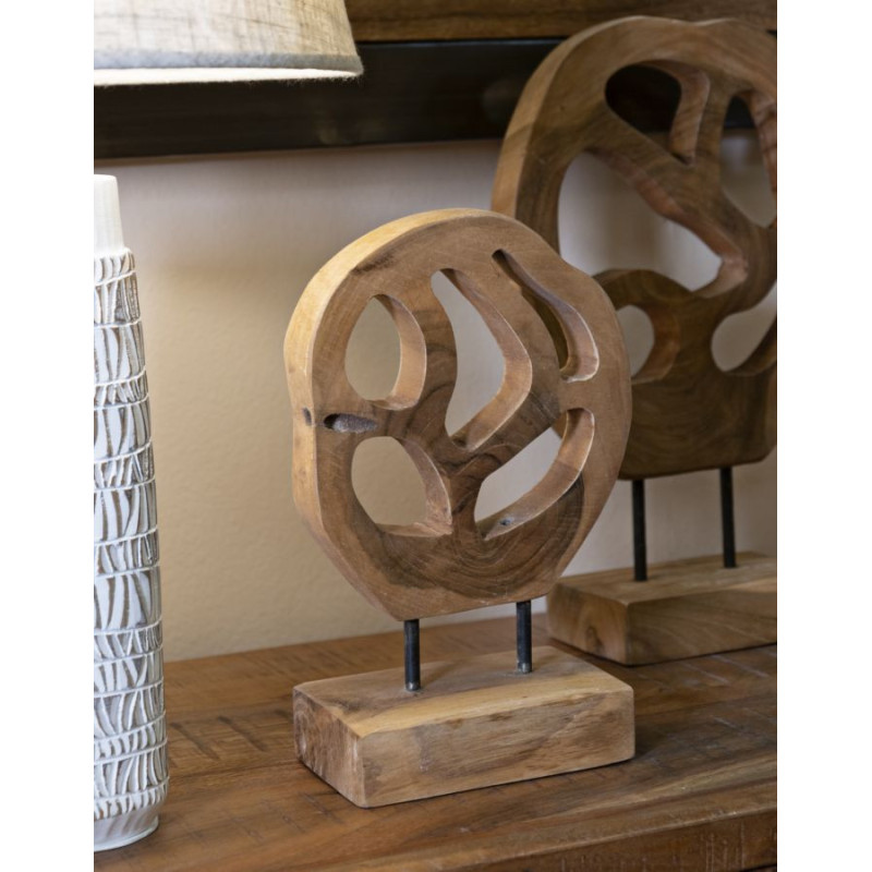 Sculpture artisanale sur pied Coeur Hauteur 27 cm en Bois de teck recyclé Marron Lubang 