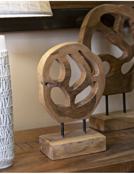 Sculpture artisanale sur pied Coeur Hauteur 27 cm en Bois de teck recyclé Marron Lubang 