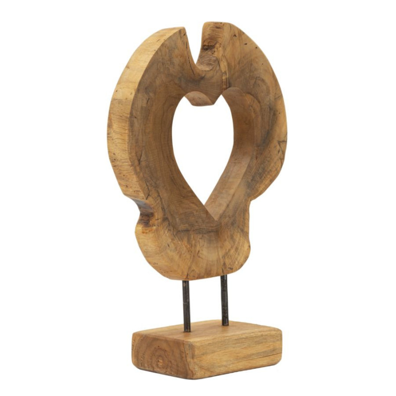 Grande Sculpture artisanale sur pied Coeur Hauteur 38 cm en Bois de teck recyclé Marron Hasi 