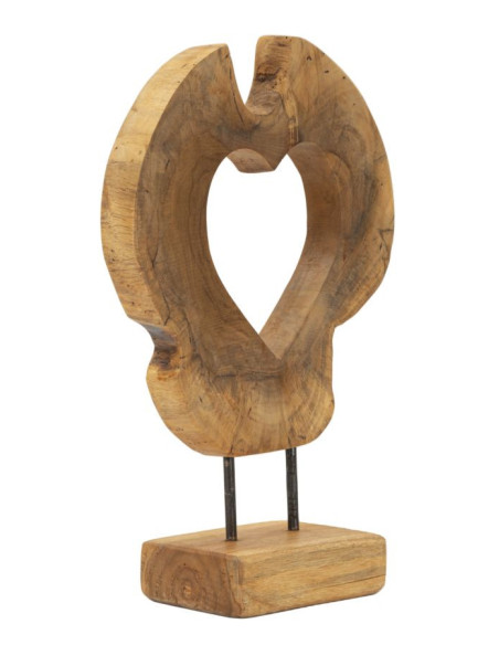 Grande Sculpture artisanale sur pied Coeur Hauteur 38 cm en Bois de teck recyclé Marron Hasi 