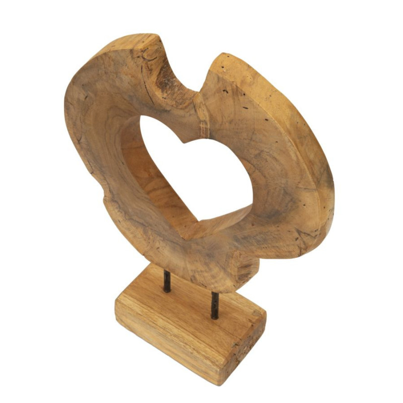 Grande Sculpture artisanale sur pied Coeur Hauteur 38 cm en Bois de teck recyclé Marron Hasi 