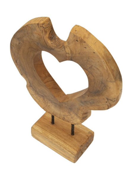 Grande Sculpture artisanale sur pied Coeur Hauteur 38 cm en Bois de teck recyclé Marron Hasi 