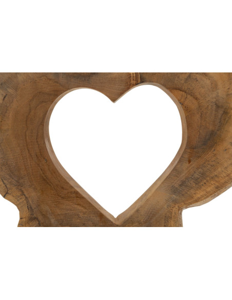Grande Sculpture artisanale sur pied Coeur Hauteur 38 cm en Bois de teck recyclé Marron Hasi 