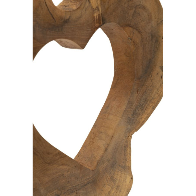 Grande Sculpture artisanale sur pied Coeur Hauteur 38 cm en Bois de teck recyclé Marron Hasi 