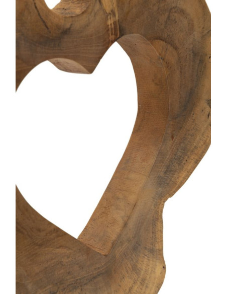 Grande Sculpture artisanale sur pied Coeur Hauteur 38 cm en Bois de teck recyclé Marron Hasi 