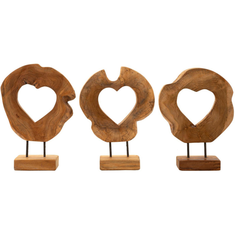 Grande Sculpture artisanale sur pied Coeur Hauteur 38 cm en Bois de teck recyclé Marron Hasi - 8