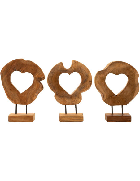 Grande Sculpture artisanale sur pied Coeur Hauteur 38 cm en Bois de teck recyclé Marron Hasi - 8