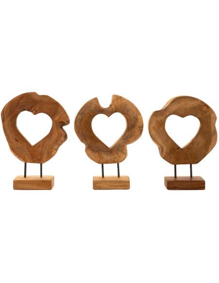 Grande Sculpture artisanale sur pied Coeur Hauteur 38 cm en Bois de teck recyclé Marron Hasi - 9