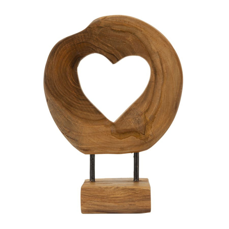 Sculpture artisanale sur pied Coeur Hauteur 28 cm en Bois de teck recyclé Marron Hasi 