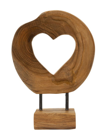 Sculpture artisanale sur pied Coeur Hauteur 28 cm en Bois de teck recyclé Marron Hasi 