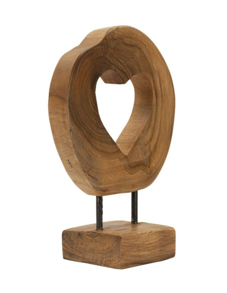 Sculpture artisanale sur pied Coeur Hauteur 28 cm en Bois de teck recyclé Marron Hasi 