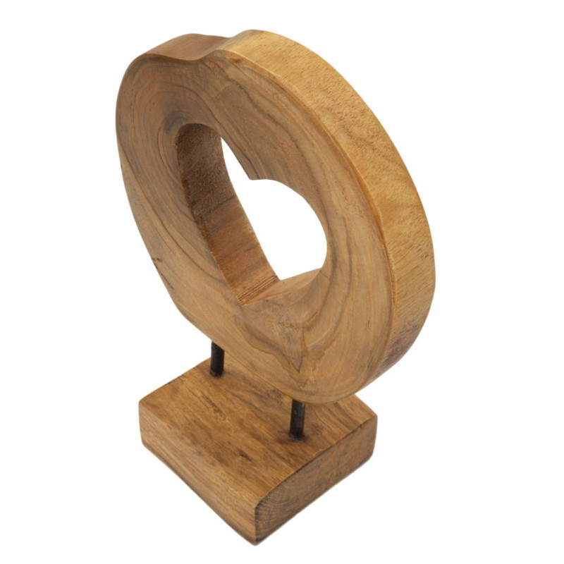 Sculpture artisanale sur pied Coeur Hauteur 28 cm en Bois de teck recyclé Marron Hasi 