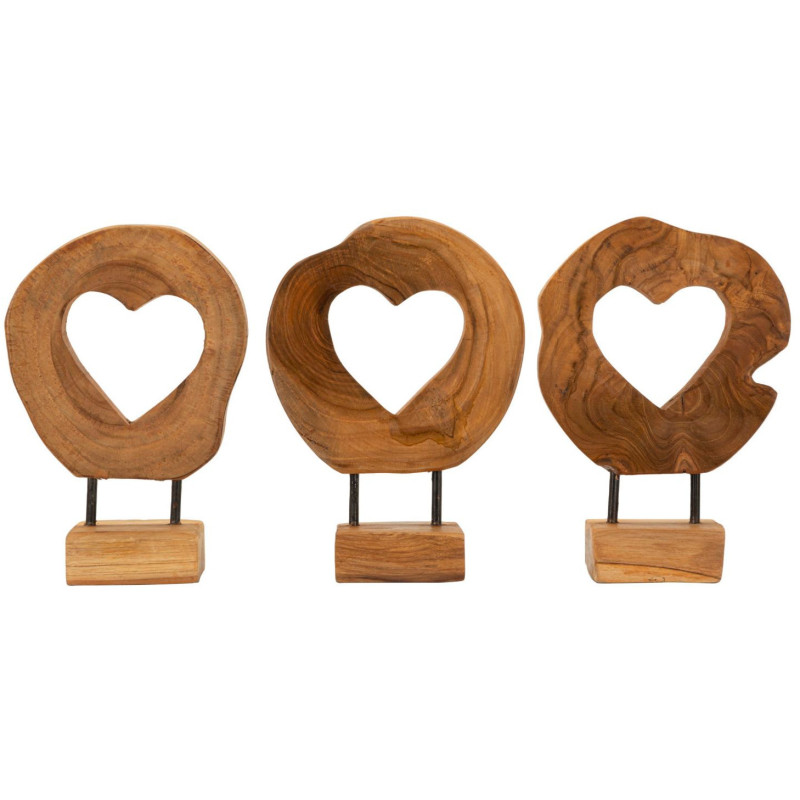 Sculpture artisanale sur pied Coeur Hauteur 28 cm en Bois de teck recyclé Marron Hasi - 6